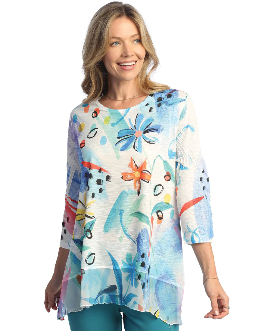 Saloos Lined Floral Print Chiffon Tunic Top